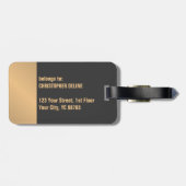 Étiquette À Bagage Monogramme or gris simple et élégant (Dos horizontal)