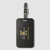 Étiquette À Bagage Monogramme or initial et nom sur noir (Devant Vertical)
