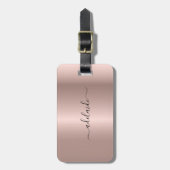 Étiquette À Bagage Monogramme or Rose moderne Chic Girl Nom de script (Devant Vertical)