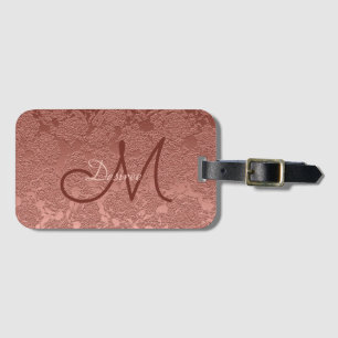 Étiquette À Bagage Monogramme or rose Script Floral moderne élégant