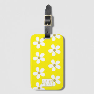 Étiquette À Bagage Monogramme or simple de marguerite jaune blanc