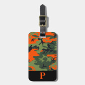 Étiquette À Bagage Monogramme Orange Chasse Camo Camouflage Noir (Devant Vertical)