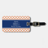 Étiquette À Bagage Monogramme Orange et Royal Blue Quatrefoil (Devant horizontal)
