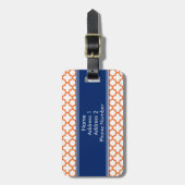 Étiquette À Bagage Monogramme Orange et Royal Blue Quatrefoil (Devant Vertical)