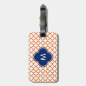 Étiquette À Bagage Monogramme Orange et Royal Blue Quatrefoil (Dos Vertical)