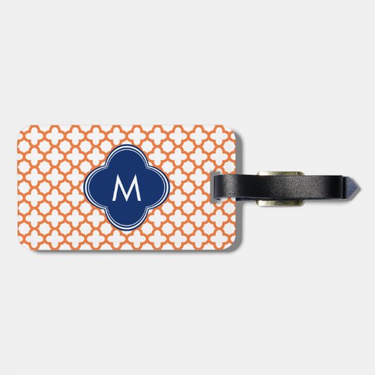 Étiquette À Bagage Monogramme Orange et Royal Blue Quatrefoil (Dos horizontal)