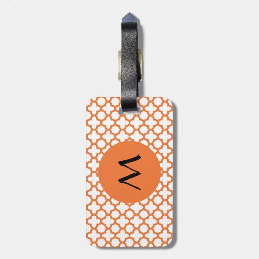 Étiquette À Bagage Monogramme Orange Quatrefoil Motif (Dos Vertical)