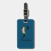 Étiquette À Bagage Monogramme P Fleur d'aquarelle cobalt Bagage Balis (Devant Vertical)