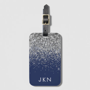 Étiquette À Bagage Monogramme Pailleté Fille Bleu Marine Argenté