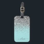 Étiquette À Bagage Monogramme Pailleté Girly Bleu Sarcelle Aqua Argen<br><div class="desc">Oreiller personnalisé avec monogramme et initiale pailletés argent et sarcelle bleu aqua. L'étiquette de bagage est le cadeau idéal pour un anniversaire des 16 ans,  un mariage,  une douche de mariée,  une baby shower ou une soirée entre filles pour quelqu'un qui décore sa chambre avec style.</div>