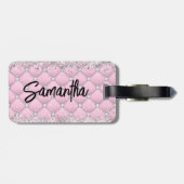 Étiquette À Bagage Monogramme pailleté rose argenté élégant (Dos horizontal)
