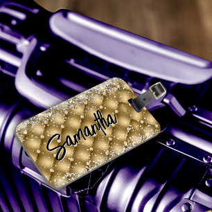 Étiquette À Bagage Monogramme pailleté scintillant doré élégant