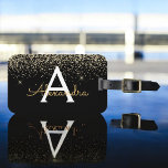 Étiquette À Bagage Monogramme Parties scintillant de luxe noir or<br><div class="desc">Gold et Black Glam Chic Luxury Faux Parties scintillant et Sparkle Elegant Luggage Travel Tag pour l'école ou le bureau. Ces étiquettes de sac de voyage peuvent être customisées pour inclure votre nom initial et prénom.</div>