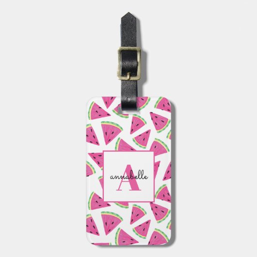 Étiquette À Bagage Monogramme Pastèque d'été Personnalisé (Devant Vertical)