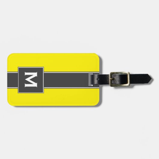 Étiquette À Bagage Monogramme personnalisé à rayures noires jaune-néo (Devant horizontal)