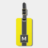 Étiquette À Bagage Monogramme personnalisé à rayures noires jaune-néo (Devant Vertical)
