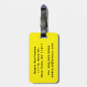 Étiquette À Bagage Monogramme personnalisé à rayures noires jaune-néo (Dos Vertical)