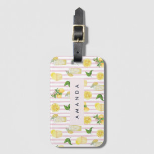 Étiquette À Bagage Monogramme Personnalisé Aquarelle Lemons Lemonade