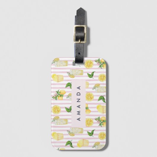 Étiquette À Bagage Monogramme Personnalisé Aquarelle Lemons Lemonade (Devant Vertical)