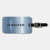 Étiquette À Bagage Monogramme personnalisé Arrière - plan bleu métall (Devant horizontal)