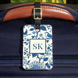 Étiquette À Bagage Monogramme personnalisé Chinoiserie Bleu et blanc
