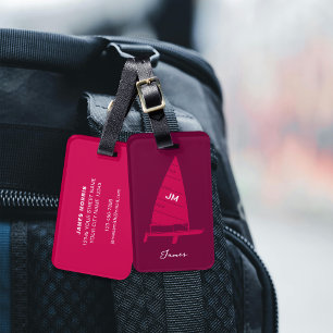Étiquette À Bagage Monogramme personnalisé Course de voilier rose