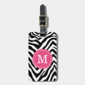 Étiquette À Bagage Monogramme personnalisé d'impression rose et zèbre (Devant Vertical)