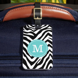Étiquette À Bagage Monogramme personnalisé d'impression Turquoise et 