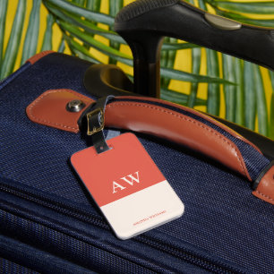 Étiquette À Bagage monogramme personnalisé élégant Terracotta