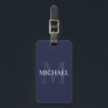 Étiquette À Bagage Monogramme personnalisé et nom Navy Blue<br><div class="desc">Monogramme personnalisé et Name Giftfeatures nom personnalisé en blanc et monogramme en bleu marine clair comme arrière - plan, dans le style de police serif classique, sur arrière - plan bleu marine. Parfait comme cadeau de vacances, cadeau de fête des pères, cadeau de remerciement pour les groomsmen et cadeau pour...</div>
