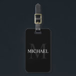 Étiquette À Bagage Monogramme personnalisé et nom noir<br><div class="desc">Monogramme personnalisé et Name Giftfeatures nom personnalisé en blanc et monogramme en gris comme arrière - plan, dans le style de police serif classique, sur arrière - plan noir. Parfait comme cadeau de vacances, cadeau de fête des pères, cadeau de remerciement pour les groomsmen et cadeau pour toutes les occasions...</div>