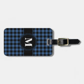 Étiquette À Bagage Monogramme personnalisé Gingham bleu (Devant horizontal)