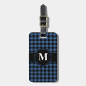 Étiquette À Bagage Monogramme personnalisé Gingham bleu (Devant Vertical)