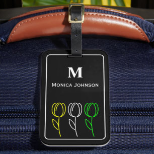 Étiquette À Bagage Monogramme personnalisé Icône de fleur de tulipe m