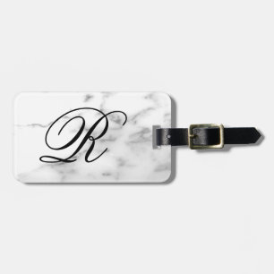 Étiquette À Bagage Monogramme personnalisé marbre blanc pierre élégan