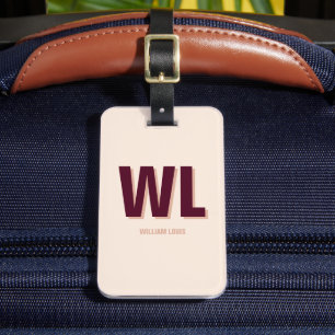 Étiquette À Bagage Monogramme personnalisé minimaliste rose bordeaux