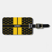 Étiquette À Bagage Monogramme personnalisé moderne Nom Jaune rayé (Devant horizontal)