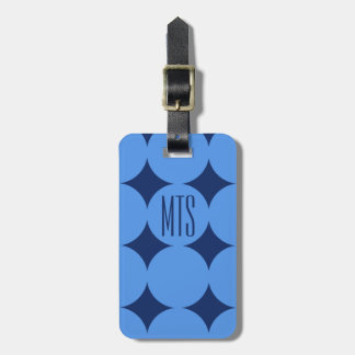Étiquette À Bagage Monogramme personnalisé moderne point, bleu person