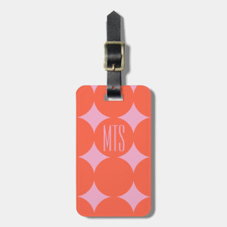 Étiquette À Bagage Monogramme personnalisé Moderne Point, Orange pers