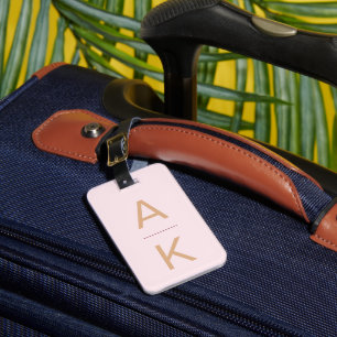 Étiquette À Bagage Monogramme personnalisé moderne rose et or