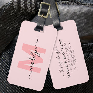Étiquette À Bagage Monogramme Personnalisé Moderne Rose Poudré
