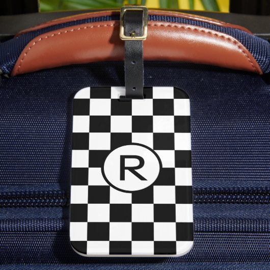 Étiquette À Bagage Monogramme personnalisé Motif À damiers noir et bl (Insitu Rectoal 2)