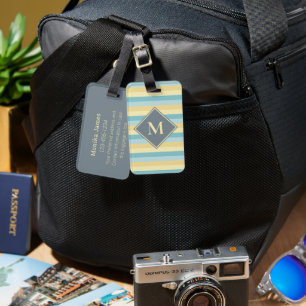 Étiquette À Bagage Monogramme personnalisé Motif bleu et jaune doux