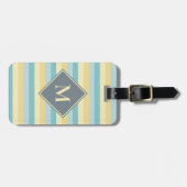 Étiquette À Bagage Monogramme personnalisé Motif bleu et jaune doux (Devant horizontal)