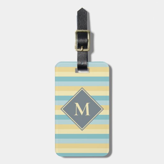 Étiquette À Bagage Monogramme personnalisé Motif bleu et jaune doux (Devant Vertical)