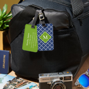 Étiquette À Bagage Monogramme personnalisé Motif de chaux et de quatr
