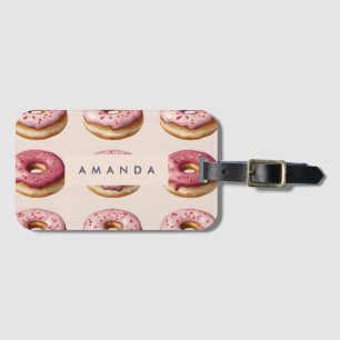 Étiquette À Bagage Monogramme Personnalisé Motif de Donut Rose