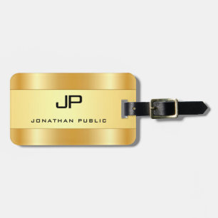 Étiquette À Bagage Monogramme personnalisé Nom Faux Gold Glamour