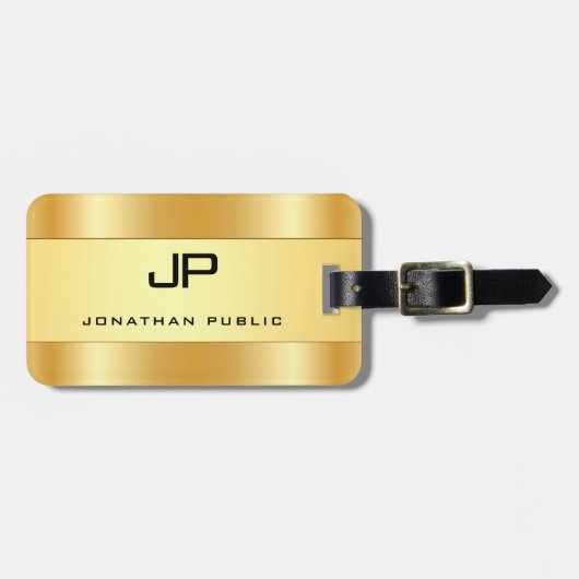 Étiquette À Bagage Monogramme personnalisé Nom Faux Gold Glamour (Devant horizontal)