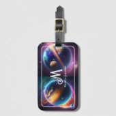 Étiquette À Bagage Monogramme personnalisé Nom Planète Galaxie (Devant Vertical)